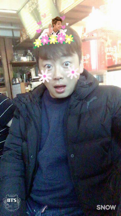 Others 1616 Song Hobeom One Of Bts Managers Posted Photo Of Him Using Bts Snow App Stickers Army Base